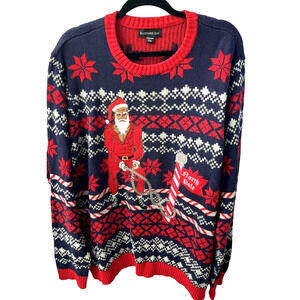 Blizzard Bay Mens Ugly Christmas Sweater XXL Santa Battle Ropes Red Blue Muscles